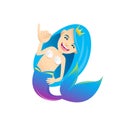 Mermaid cartoon character cute isolated on white background, beautiful mermaid cartoon characters cute, clip art mermaid blue Royalty Free Stock Photo