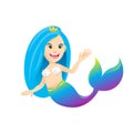 Mermaid cartoon character cute isolated on white background, beautiful mermaid cartoon characters cute, clip art mermaid blue Royalty Free Stock Photo