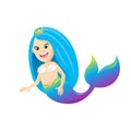 Mermaid cartoon character cute isolated on white background, beautiful mermaid cartoon characters cute, clip art mermaid blue Royalty Free Stock Photo