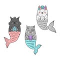 Mermaid cat vector illustration drawing Royalty Free Stock Photo