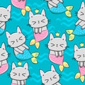 Mermaid cats. Children\'s textile design. Vector illustration. Pattern seamless