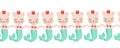 Mermaid cats seamless border. Cute Kittys with mermaid tails and crowns repeating pattern. Purr maid border. For kids