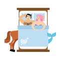 Mermaid and centaur in bed. Mythical love. Magic Lovers. Illustration for Valentines day. 14th of February Royalty Free Stock Photo
