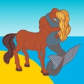 The mermaid and the centaur fell in love. Vector illustration.