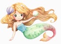 Mermaid character cartoon watercolor1 Royalty Free Stock Photo