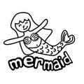 Mermaid coloring page and vocabulary card