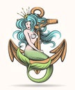 Mermaid with Crown on the Anchor Royalty Free Stock Photo