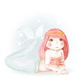 Mermaid cute illustration watercolor, watercolor illustration,