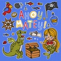 MERMAID AND DINO Marine Pirate Cartoon Sticker Collection