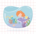 Mermaid dolphin fishes coral cartoon under the sea background Royalty Free Stock Photo