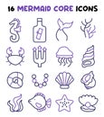 Mermaid elements set. Magical undersea world, seashell, starfish, corals