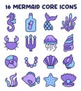 Mermaid elements set. Magical undersea world, seashell, starfish, corals