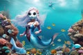 mermaid-fish-girl hybrid with the tail of a mermaid and the body of a human is able to breathe underwater using her ability to