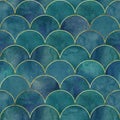 Mermaid fish scale wave japanese seamless pattern