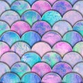 Mermaid fish scale wave japanese seamless pattern