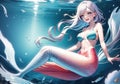 mermaid fish tail attractive anime girl manga style illustration generative ai