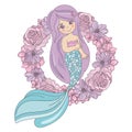 MERMAID FLOWER Floral Wreath Vector Illustration for Print