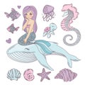 MERMAID FRIENDS Cartoon Travel Tropical Vector Illustration