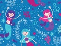 Pretty Mermaid Friends Seamless Vector Pattern