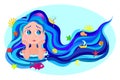 Mermaid. A girl with blue hair stylized under the sea