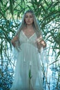 Ritual on a water, mermaid, bride woman in white