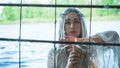 Ritual on a water, mermaid, bride woman in white