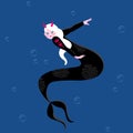 Mermaid girl. Demon, devil. Sea, ocean. Vector illustration