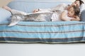 Mermaid Girl And Mother Sleeping On Sofa Royalty Free Stock Photo