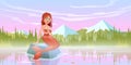 Mermaid girl sitting on stone in lake