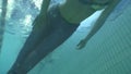 Mermaid girl underwater model in swimming pool.