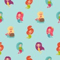 Mermaid girls seamless pattern