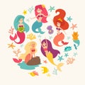 Mermaid girls vector illustration. Royalty Free Stock Photo