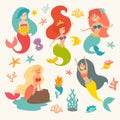 Mermaid girls vector illustration