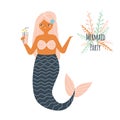 Mermaid holding cocktail. Beach Summer party concept