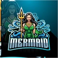 Mermaid holding a trident esport mascot logo