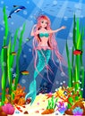Mermaid among the inhabitants of the underwater world Royalty Free Stock Photo