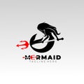 Mermaid logo with design mythology, flat style, underwater Royalty Free Stock Photo