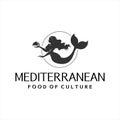 Mermaid logo holding meal dish food