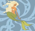 Mermaid with long blonde hair