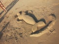 Mermaid made of sand on the beach during sunset in Belek, Antalya, Turkey