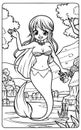 Mermaid in a Magical Garden (coloring page)