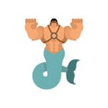 Mermaid man isolated. Strong underwater inhabitants. Vector illustration