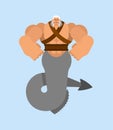 Mermaid man isolated. Strong underwater inhabitants. Vector illustration