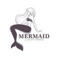 Mermaid marine brand isolated monochrome icon girl with fishtail
