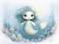 A mermaid merrily swimming in a crystal blue sea Cute creature. AI generation