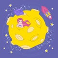 MERMAID MOON HOME Cartoon Space Vector Illustration Set