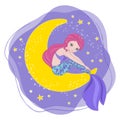 MERMAID MOON Space Cartoon Princess Vector Illustration Set