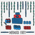 Mermaid party elements, underwater kids party ideas, Royalty Free Stock Photo