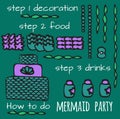 Mermaid party elements, underwater kids party ideas, Royalty Free Stock Photo