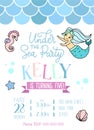 Mermaid party invitation for little girl mermaid. Greeting card Royalty Free Stock Photo